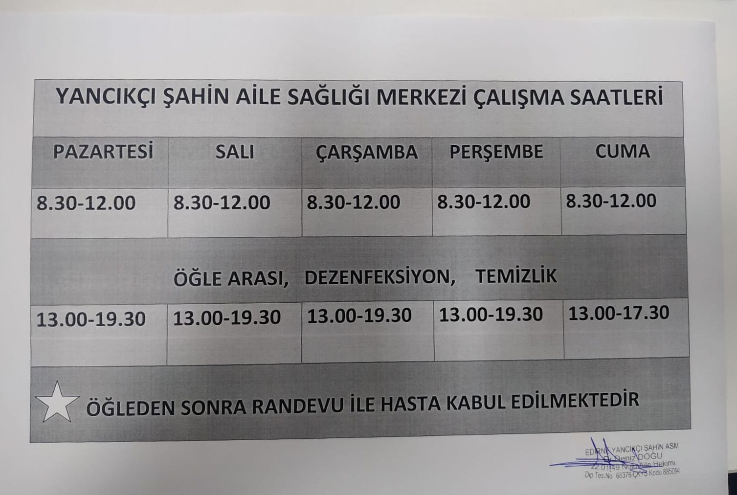 Çalışma Saatlerimiz